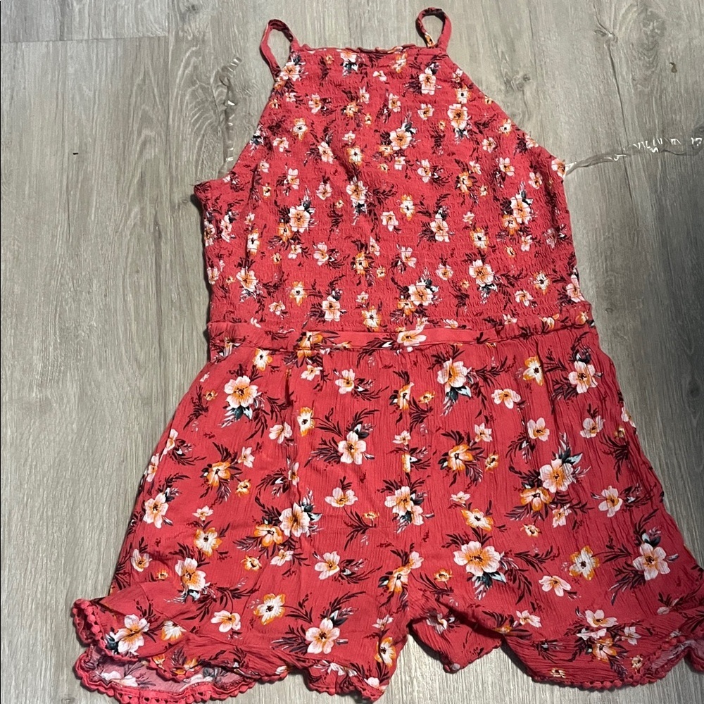 American Eagle Outfitters Red Floral Smocked Romper